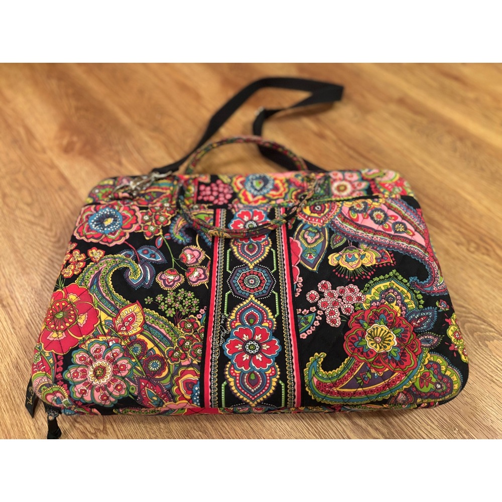 Vera Bradley Rhythm and Blues Paisley Quilted Laptop Messenger Bag Crossbody
